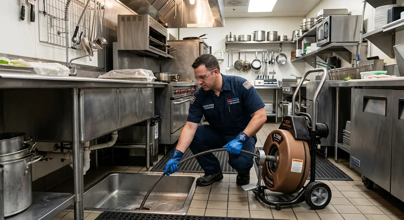 Commercial drain cleaning service in a restaurant kitchen in Shelton